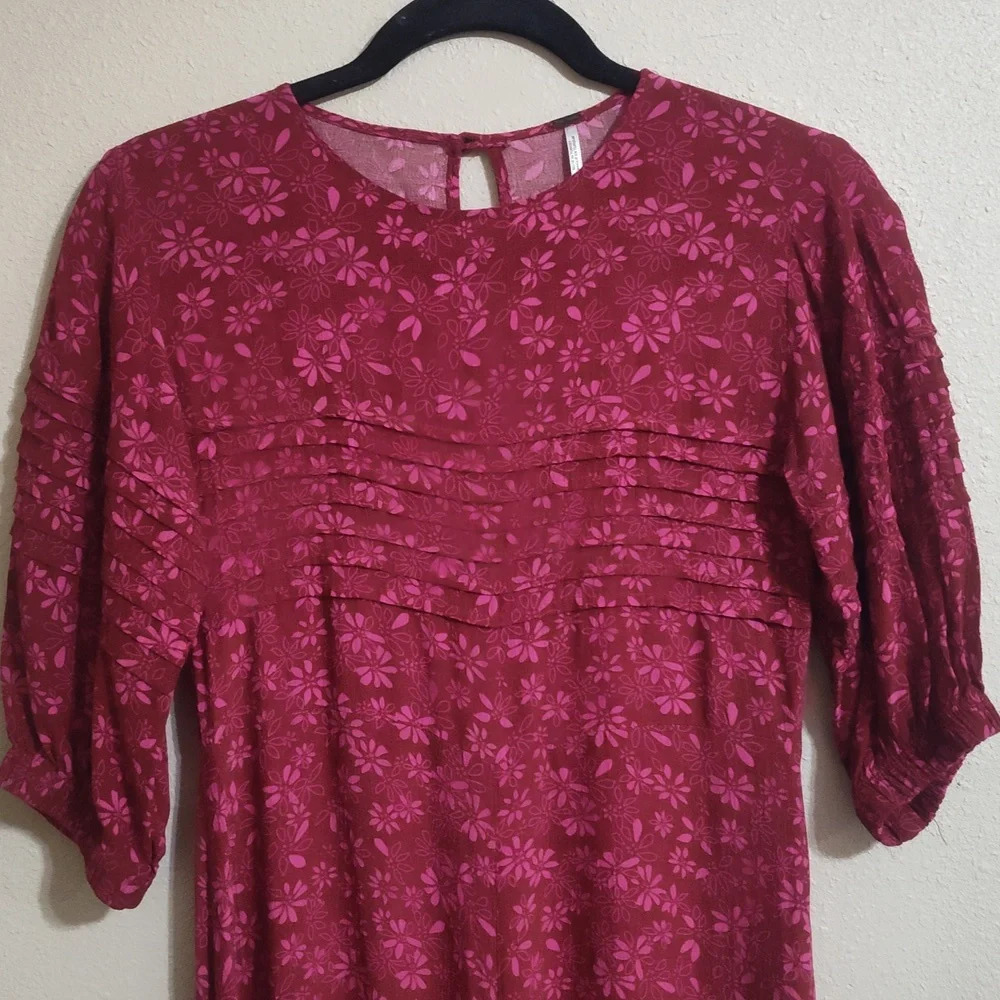 Fp Romantic Pink Floral Midi Dress Cottagecore Boho Smocked Waist Size 4 - Picture 4 of 7